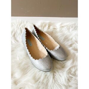 Betsey Johnson Bridal Collection Dance Silver Scalloped Glitter Flats